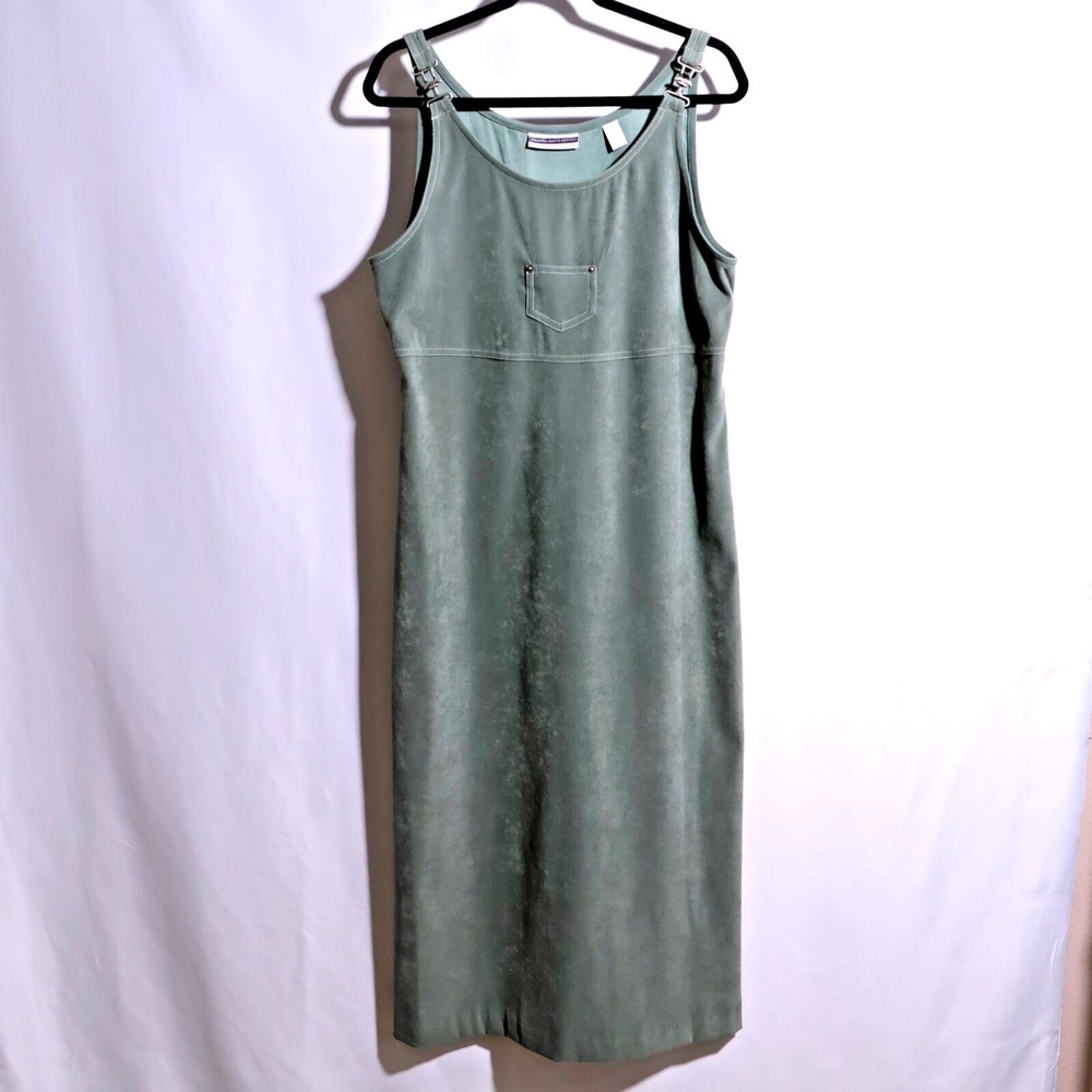 VTG 90s Green Overall Dress Utility Pinafore Midi Maxi P M Dark Academia Minimal
